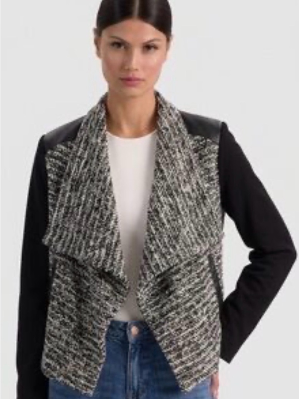 Alice + Olivia Black Burma Draped Tweed Jacket